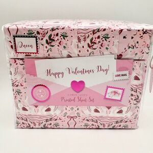 Queen 6 Piece Printed Sheet Set Valentines Day Swans Heart Floral